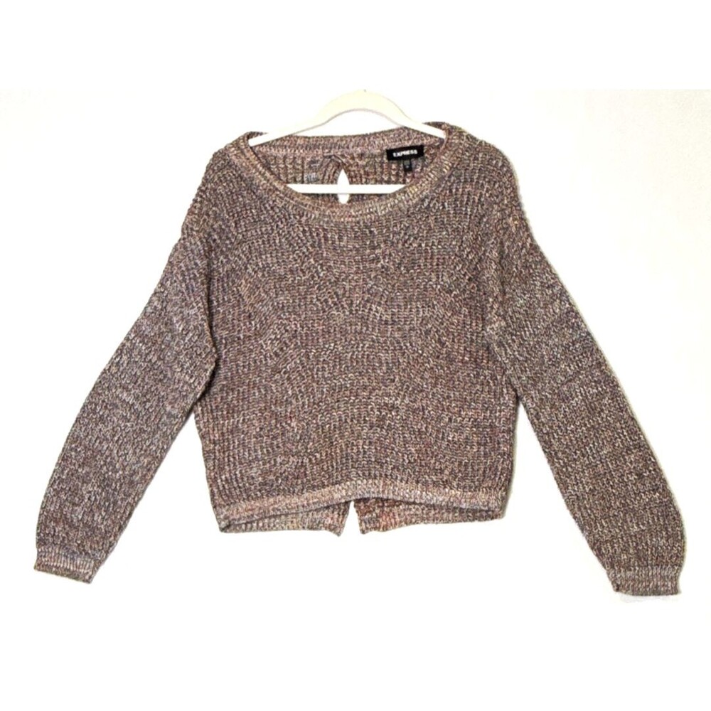 Express SM Multicolor Marl Cropped Open-Back Knit Sweater Keyhole Cutout Whimsy